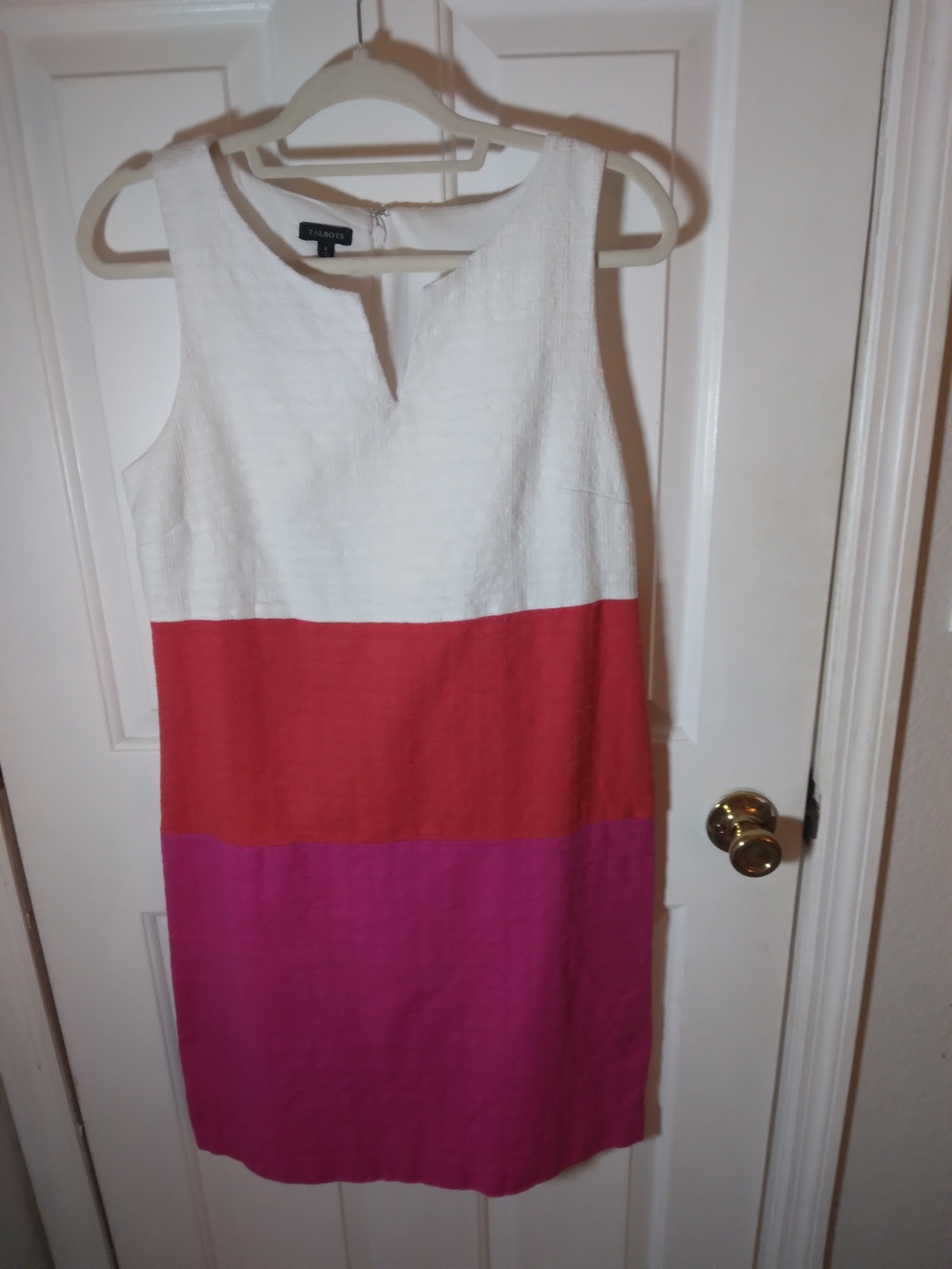 Talbots White, Coral & Fuchsia Sleeveless Colorblock Shift